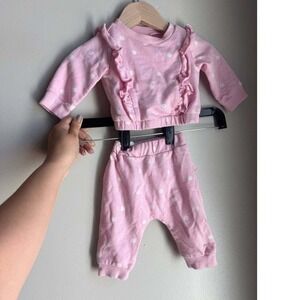 Pink Polka Dot Ruffle Sweatshirt Jogger Set Baby 3M Coquette Girl Feminine